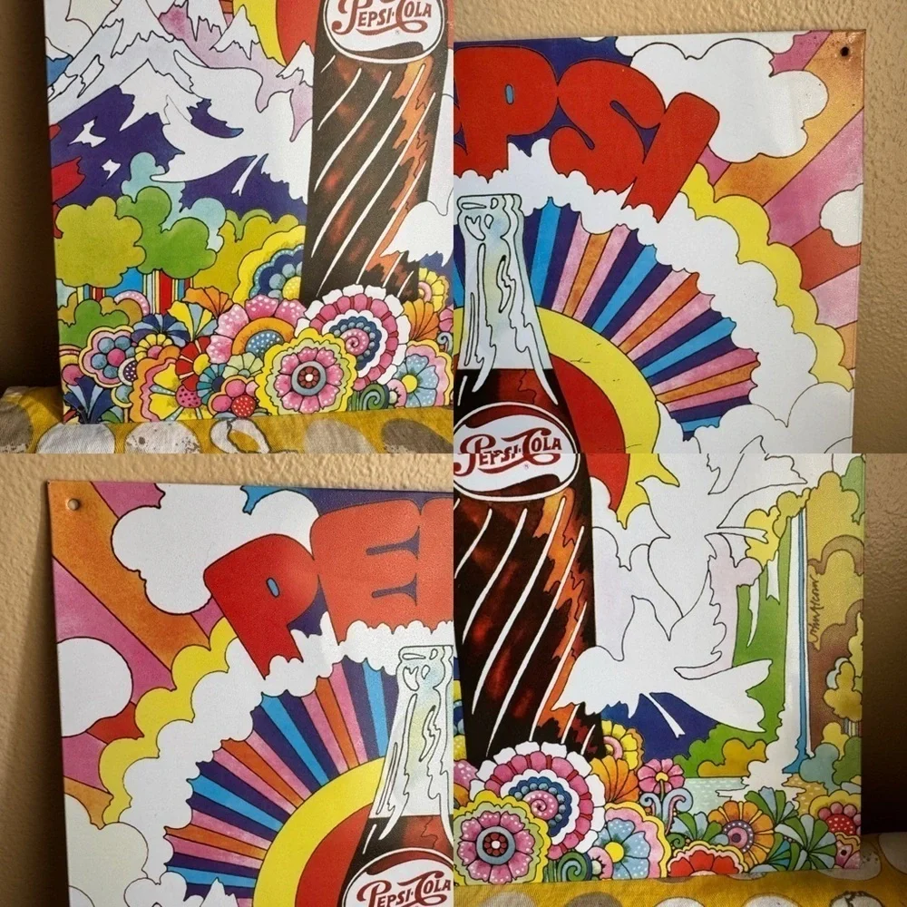 Metal colorful sunburst Pepsi cola sign